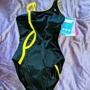 Hot yellow and black aquasphere elastic swimsuit